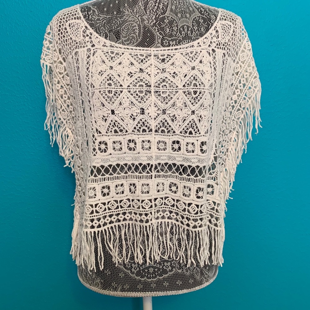Boho Crochet Fringe Women's Top - Cream